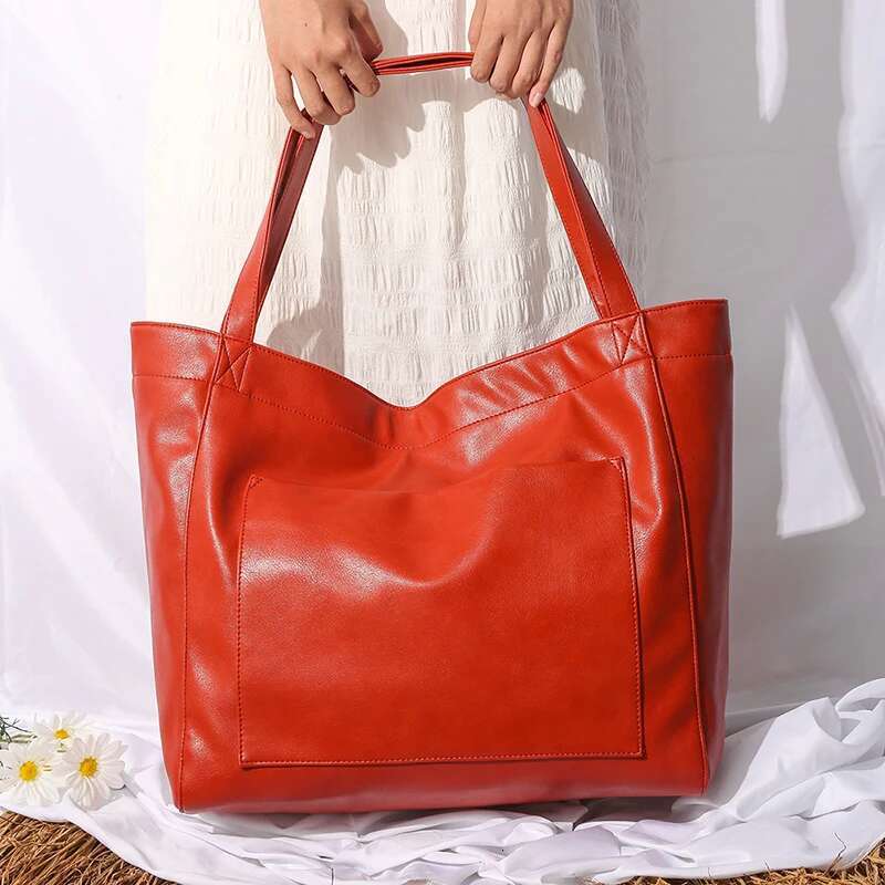 Large Capacity Women Handbag Oil Wax Tote For Lady Brand Top Quality Soft Leather Women's Shoulder Bags 2023 Bolsa Red