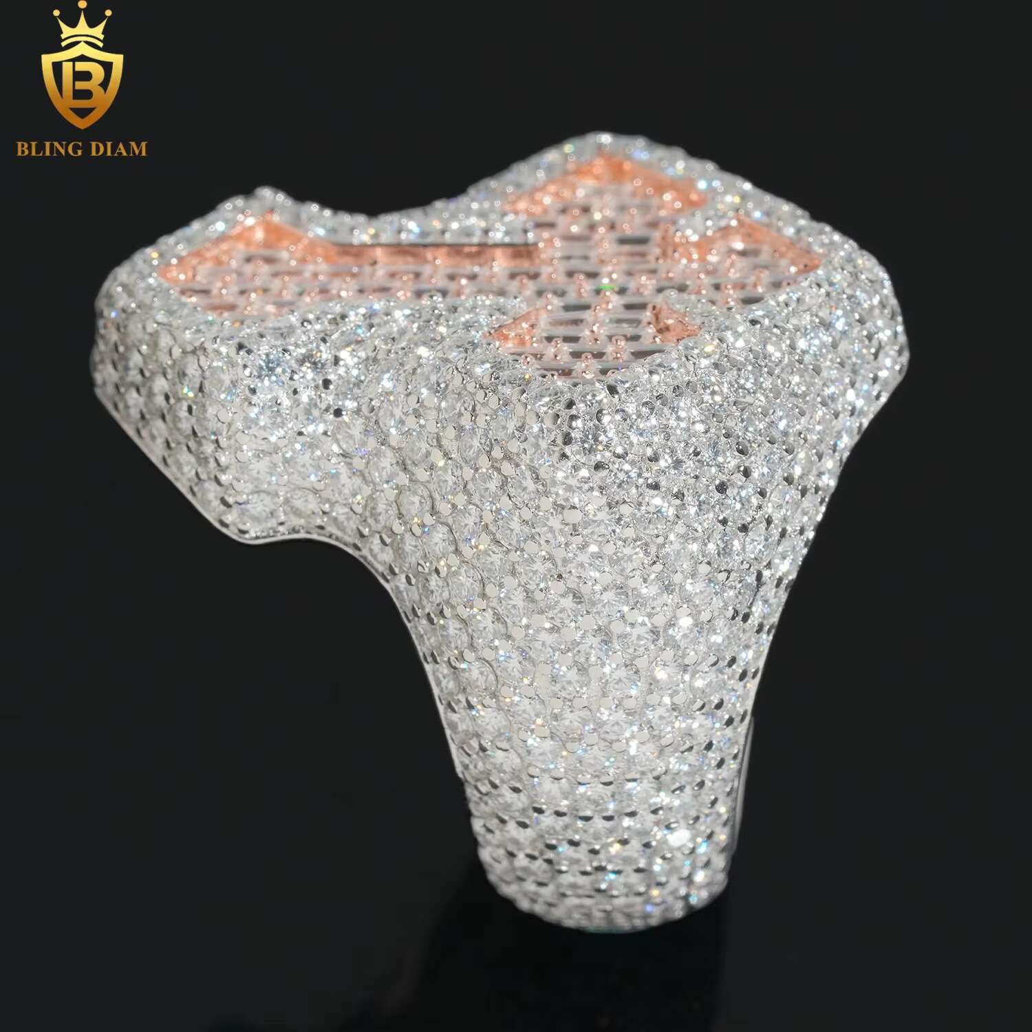 Hip Hop Jewelry 925 Sterling Silver Rose Gold Men Cross Ring Vvs Moissanite Iced Out Gra Certificate Pass Diamond Tester