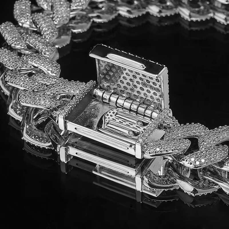 12mm Cuban chain bracelet with adjustable rust prevention function, featuring zircon sier rose gold