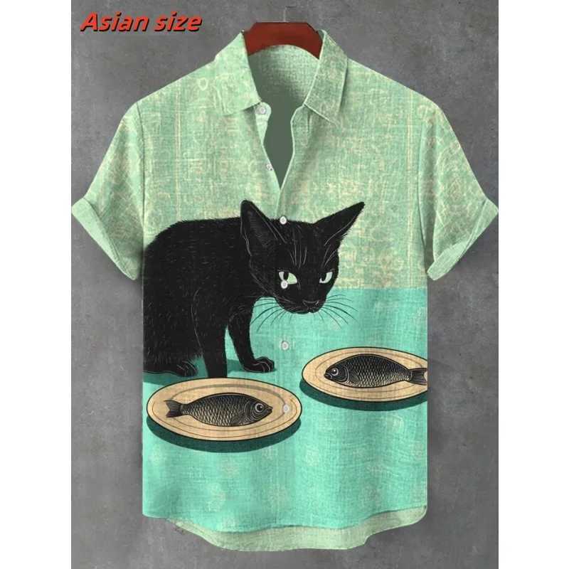 Interesting dog monkey pattern Hawaiian shirt mens cat fish 3D printed Aloha shirt summer street casual short sleeved lapel shirt X250410