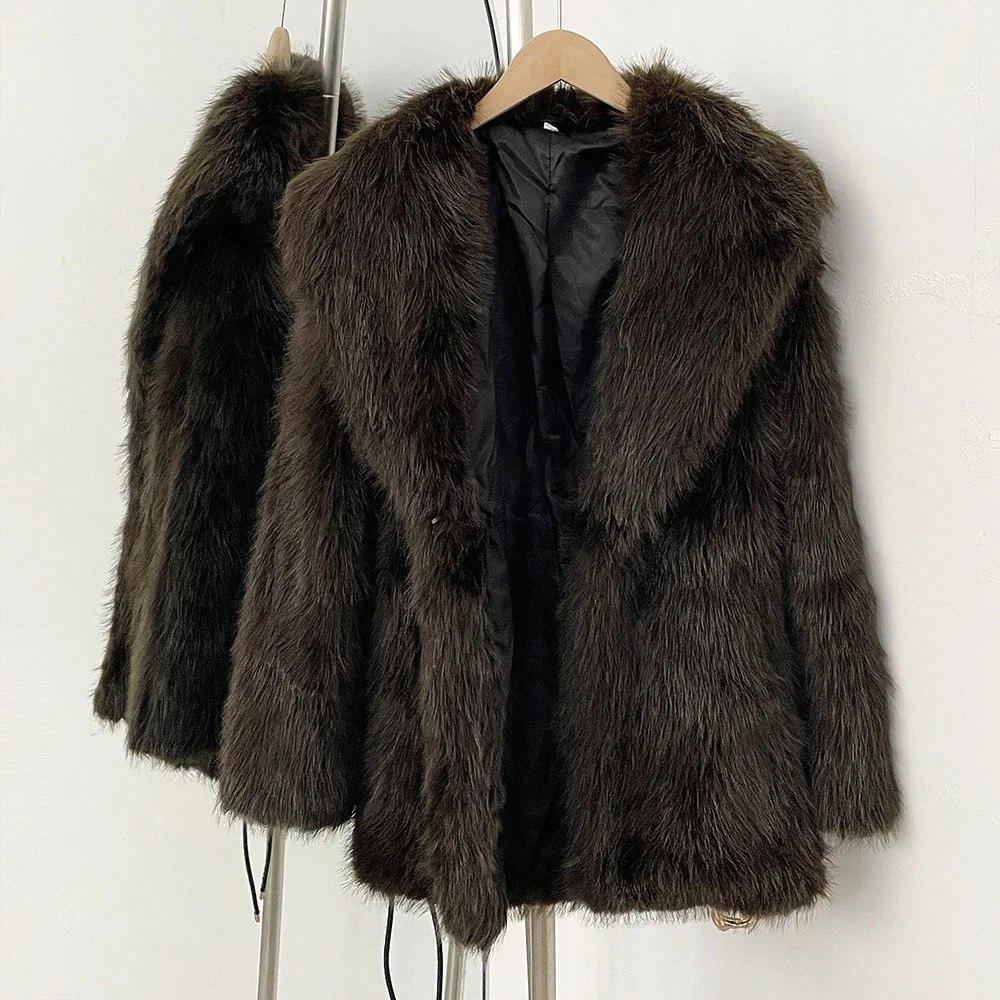 Fur Coat Ecofriendly Female Autumn Winter Warm Faux Women Fashion Belt Black Fluffy Jacket Outerwear Spring 251110