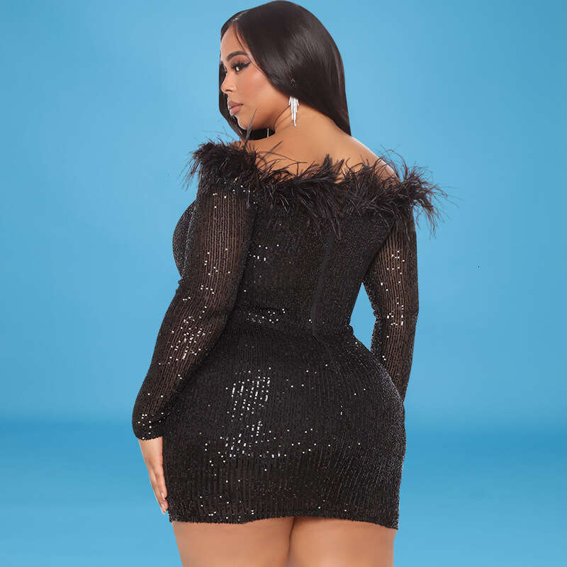 Women's Fashion 2025 Autumn Embroidered Sequin SEXY DRESSES FOR WOMEN Collar Wool Night club maxi dress Product