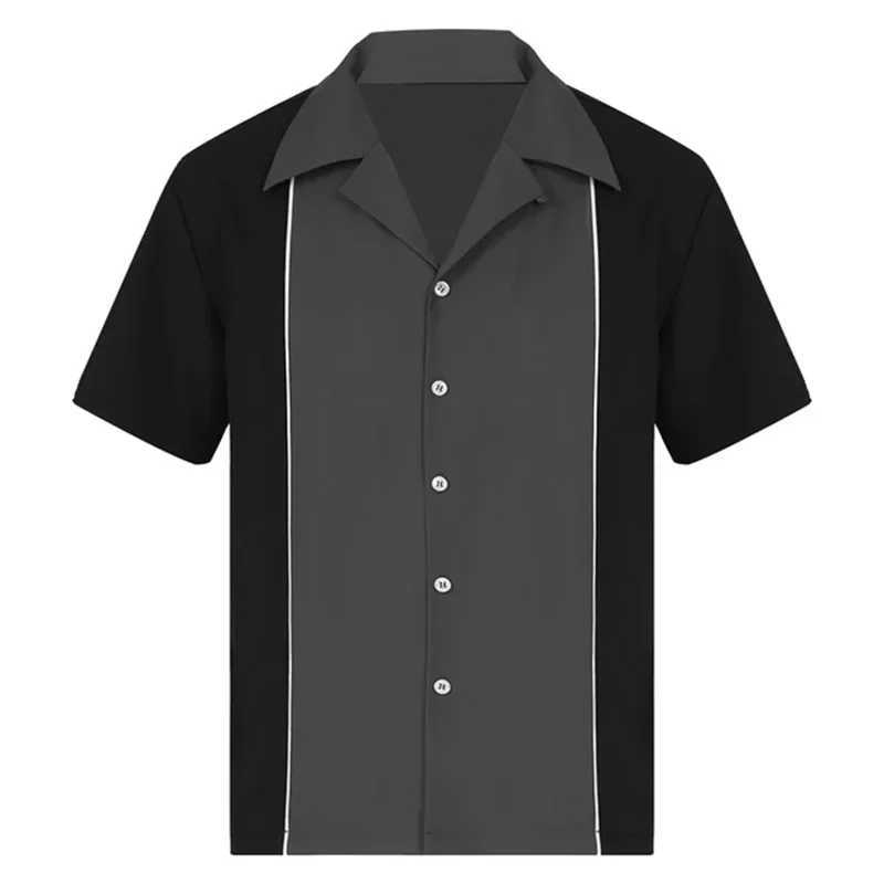 2024 Summer New Bowling Shirt Retro Short Sleeve Button Casual Multi Color Striped Collar 5XL X250410