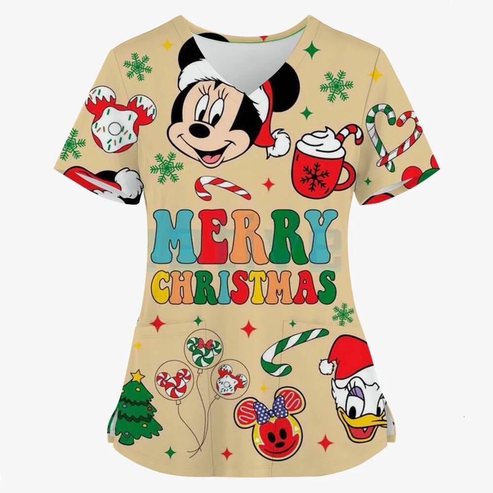Ddmytues Christmas Mouse Surgical Clinical V-Neck, Women's Casual Simple Medical Dress, New F