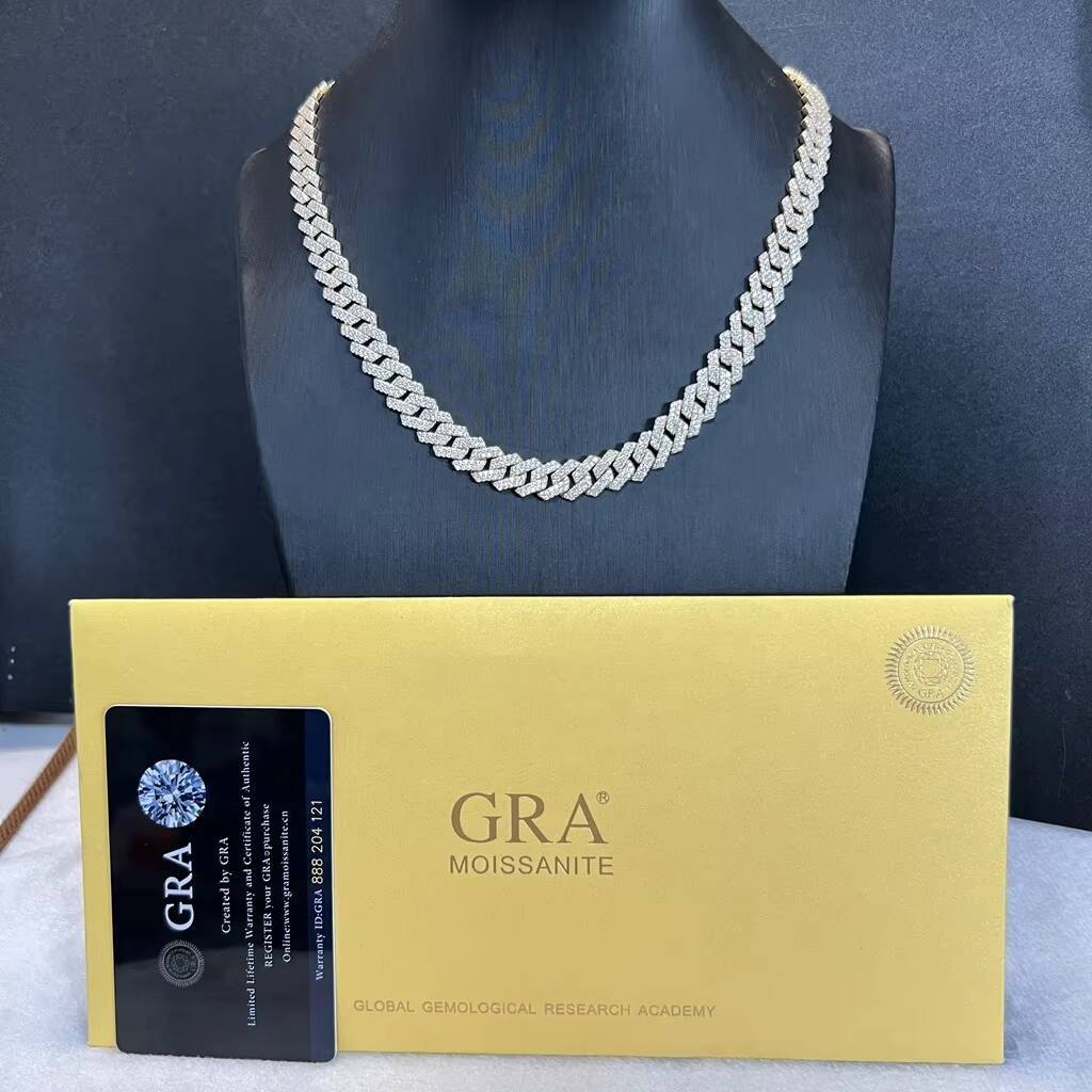 14MM Width Mens 925 Silver Moissanite Diamond Men Necklace Jewelry Hip Hop Iced Out Cuban Link Chain