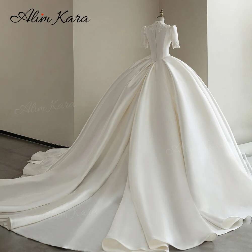 Alim Kara V-neck Ball Gown Wedding Dress 2025 Classic Beaded Satin customized Bridal Beach Princess B346 Party Vestido De Novia