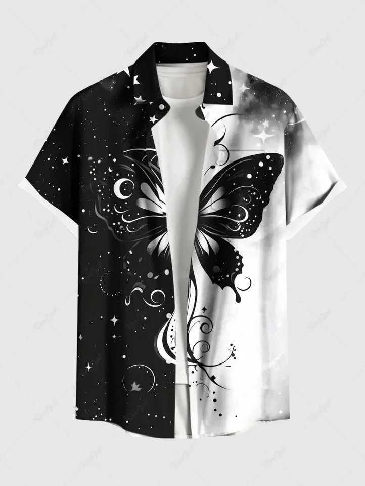 Large Hawaiian mens summer casual button up beach short sleeved shirt X250410