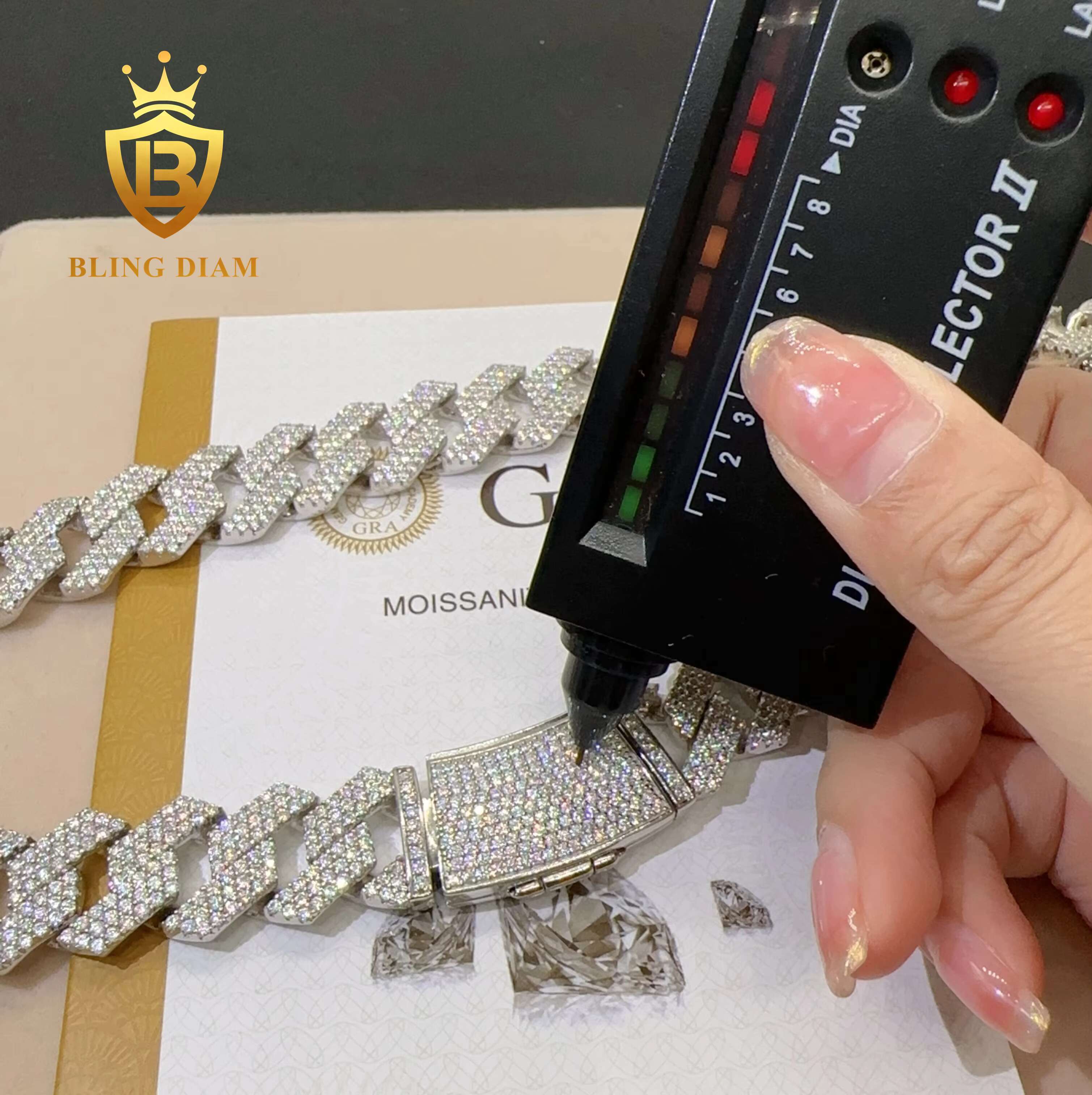 Iced Out Cuban Necklace 3 Row 18mm Hip Hop Fine Jewelry Vvs Moissanite Sterling Silver 925 Cuban Link Chain