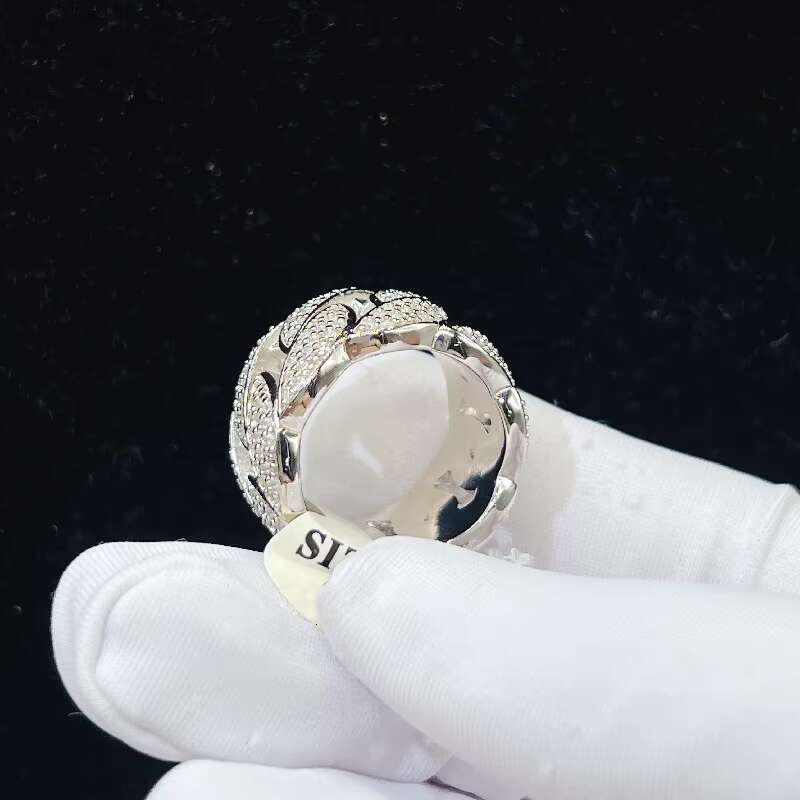 Sterling Silver Cuban S925 VVS Moissanite Diamond Luxury Ring Iced Out Diamond Hip Hop Rings Men