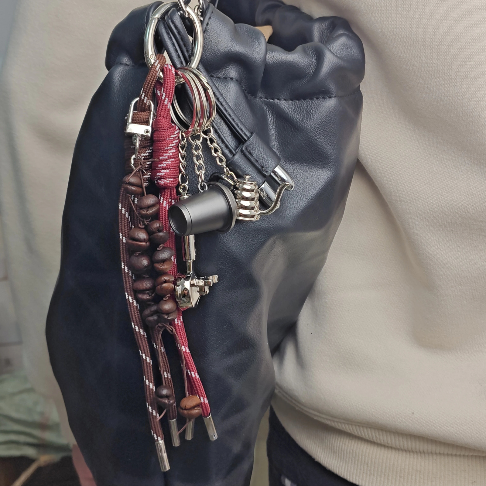Creative Coffee Theme Bag Pendant Fashion Bag Charm Keychain Coffee Beans Ckewers Accessories Birthday Gift 250409