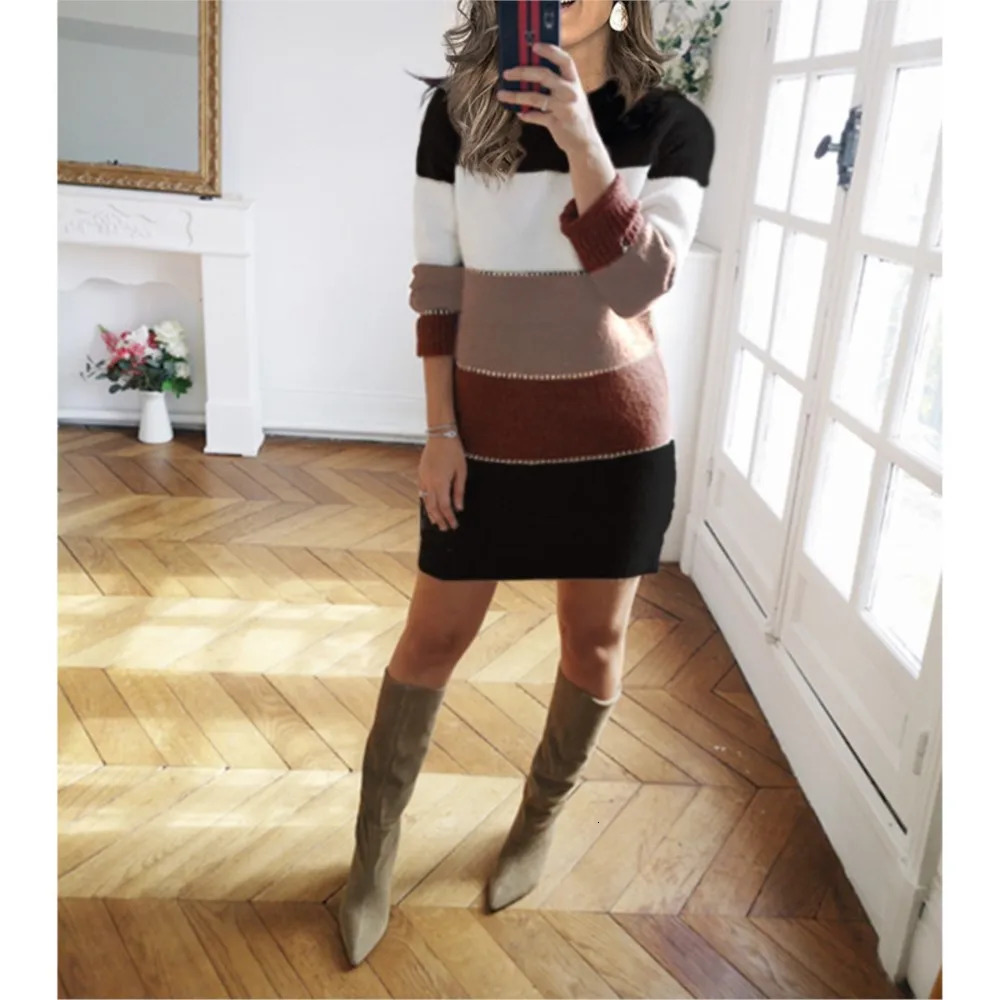Autumn Long Vestidos Para Mujer Dresses Woman Roupas Feminina Casual Simple Style Solid Color Splicing Winter Clothes 251110