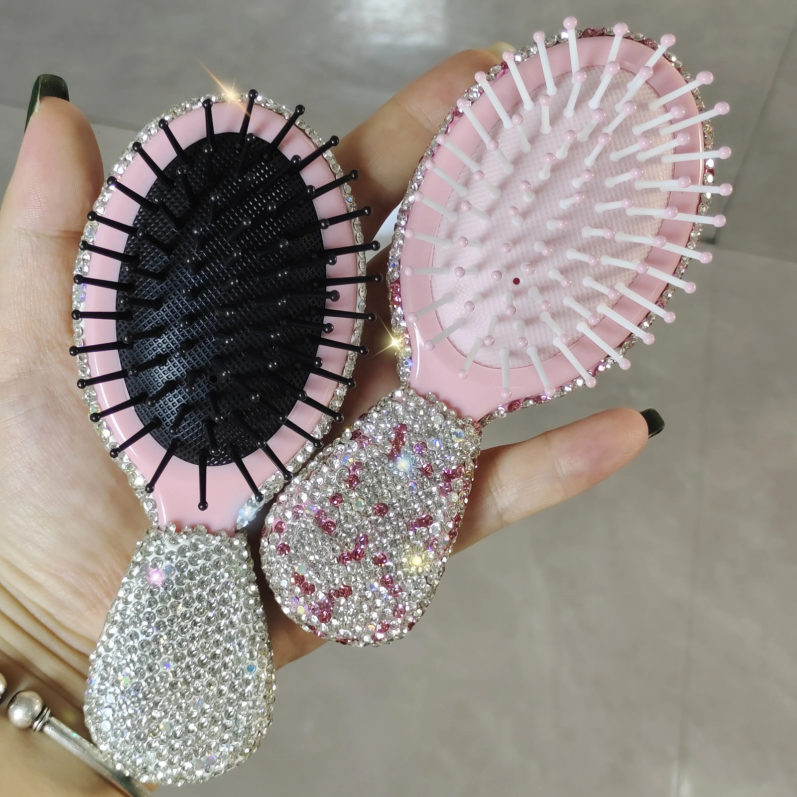 High appearance level air cushion comb artificial diamond set home portable mini hair compact smooth hair comb 251107