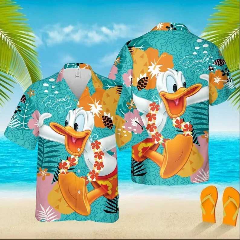 Camisa Hawaiana de Camisa de Pato DonaldFlores de Playa AlohaCamisa de Verano de X250410