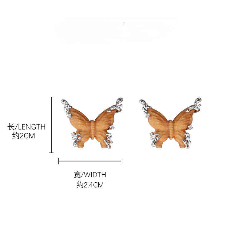Wooden Butterfly Earrings for Women, High-End Luxury Unique Autumn Winter New Stud Earrings, Exaggerated Niche Style Fashionable Ear Jewelry
