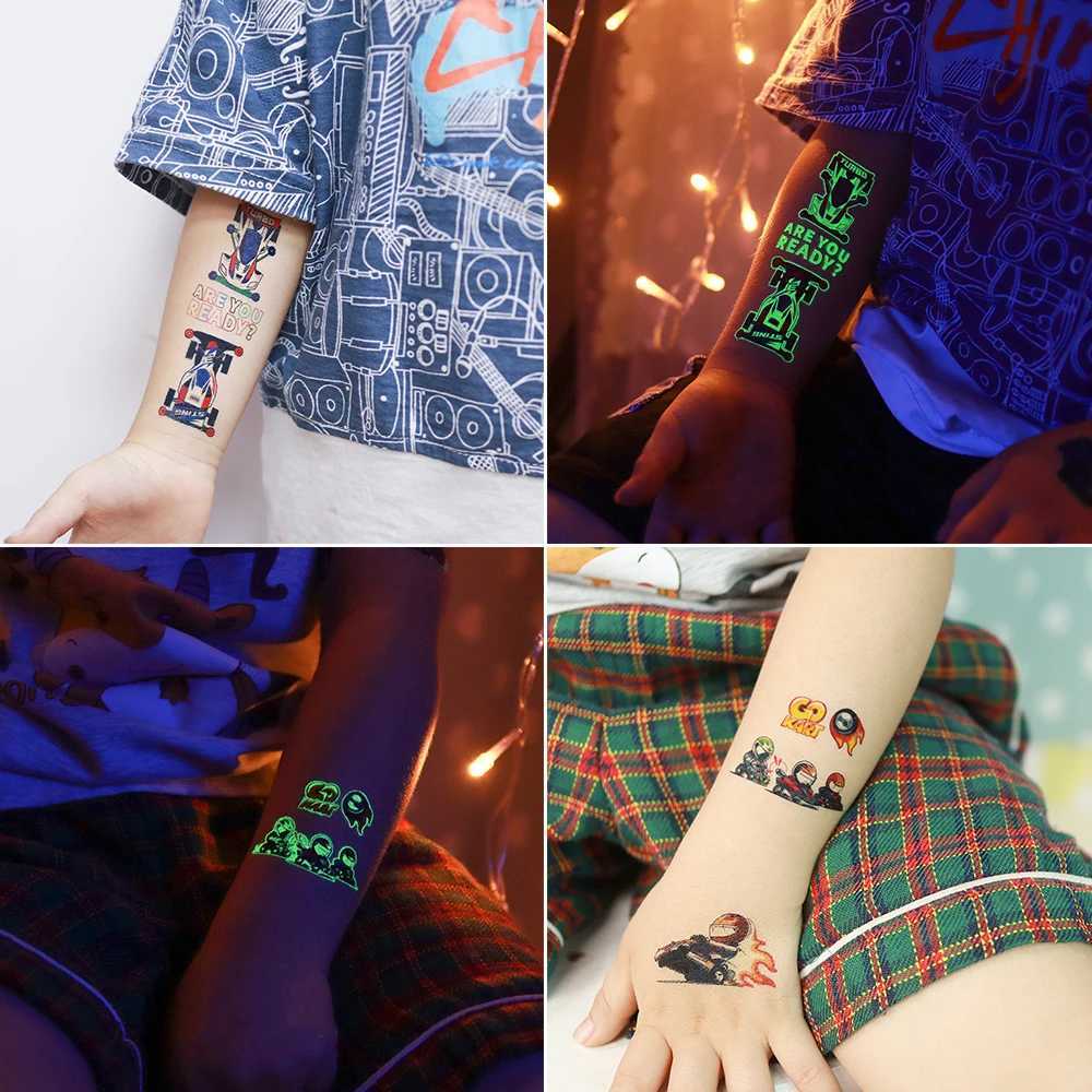 12 glowing tattoo stickers for sports motorcycles childrens arms face glowing tattoos cartoon body art stickers W250410