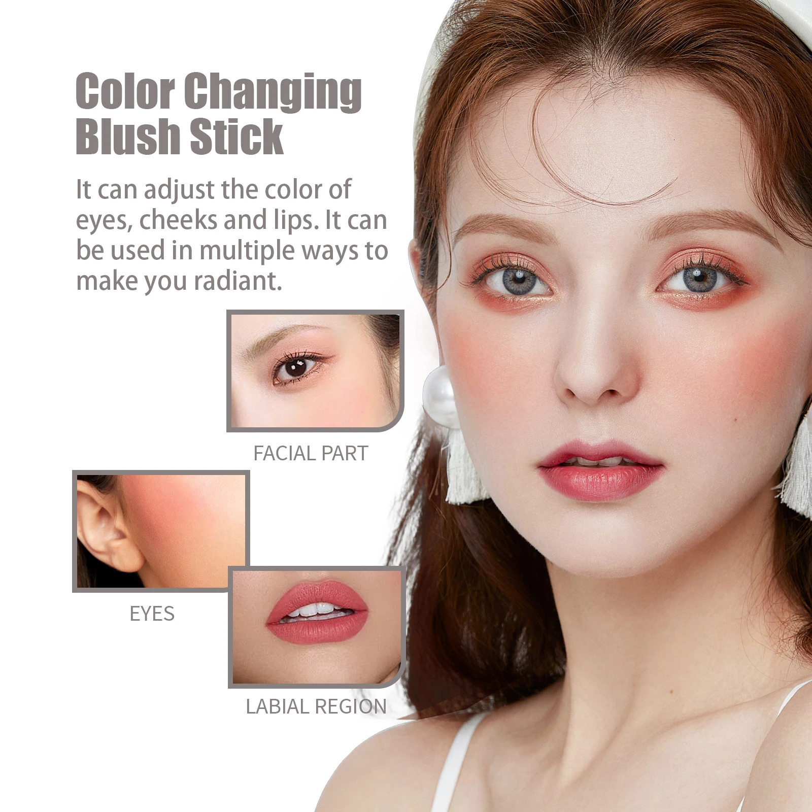 EELHOE Face powder blusher Stick Color Change Lip Red Makeup Natural Outline Highlighter 250325
