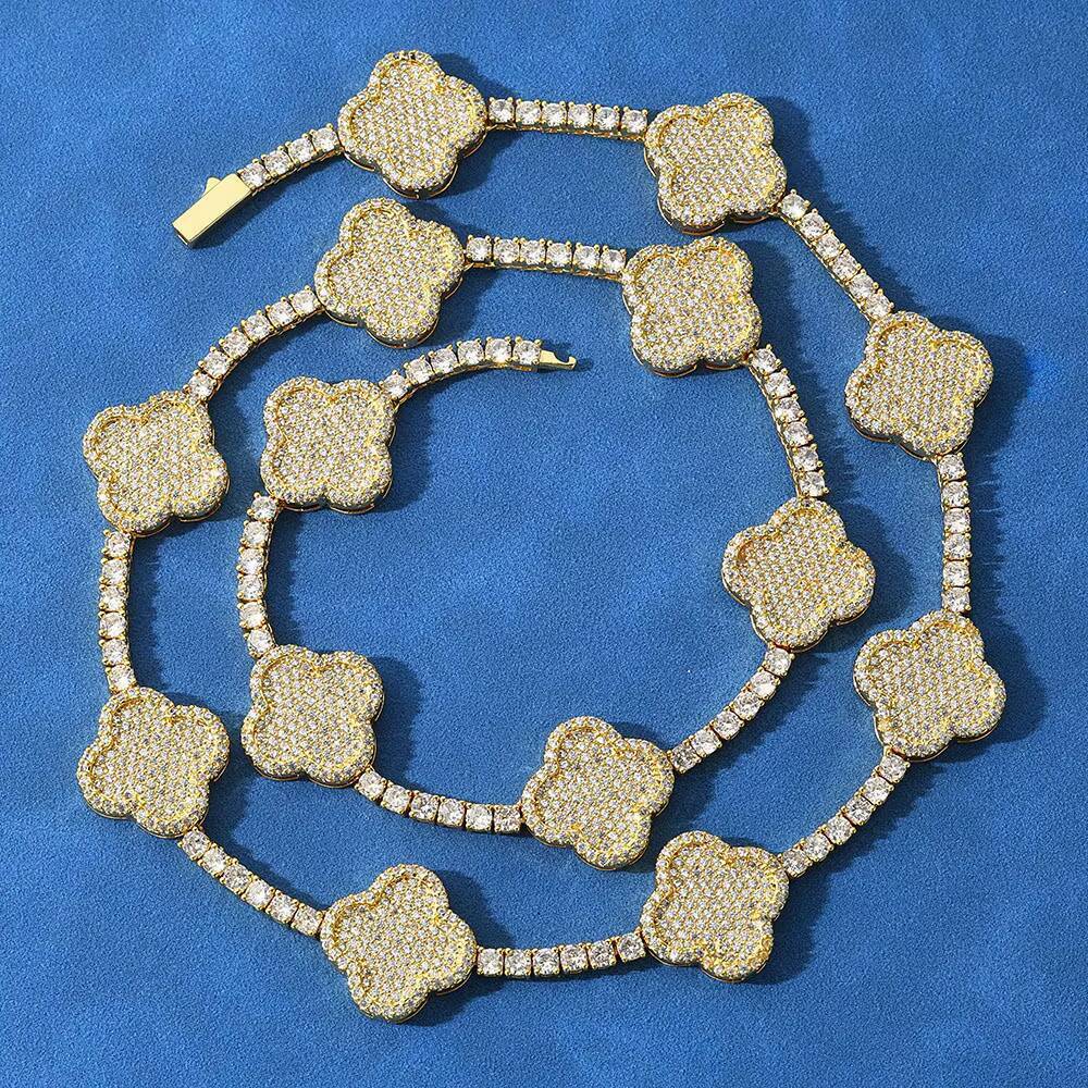 Hip Hop Fine Chain Four Leaf Clover Tennis Necklace for Women/Girls Sliver Plated CZ Diamond Tennis Necklace