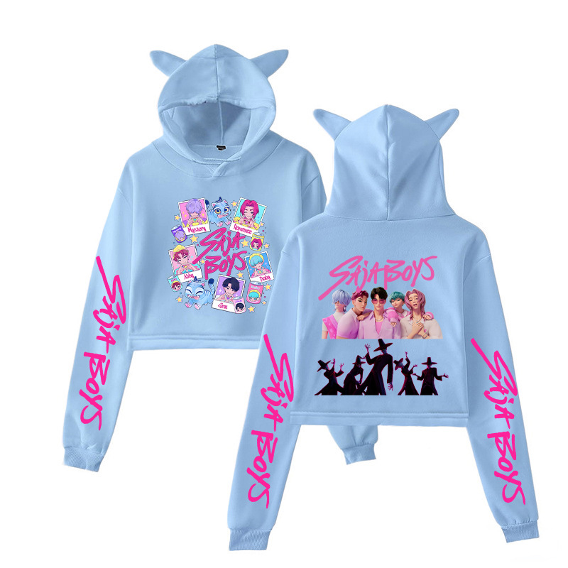 KPop Demon Hunters Huntrix Saja Boys Cat Ear Kid's Hoodies Kid Adult Parent child Crop Top Pullover Streetwear Hoodies with Anime Graphic for K-P