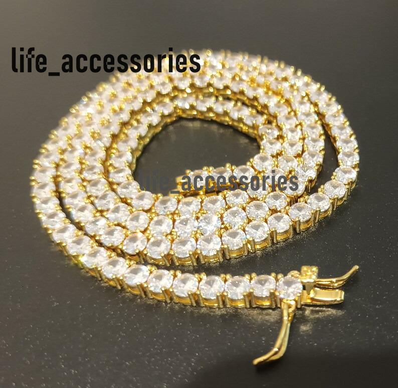 Hiphop 5mm Moissanite Chain 925 Silver Tennis Necklace Yellow Gold Plated Round Brilliant Cut Moissanite Tennis Chain