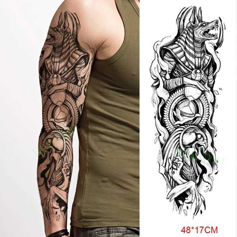 Waterproof Temporary Tattoo Stickers Anubis Ancient Egypt Greek Zeus Eyes Full Arm Fake Tattoo Flash Tattoo Sleeve W250410