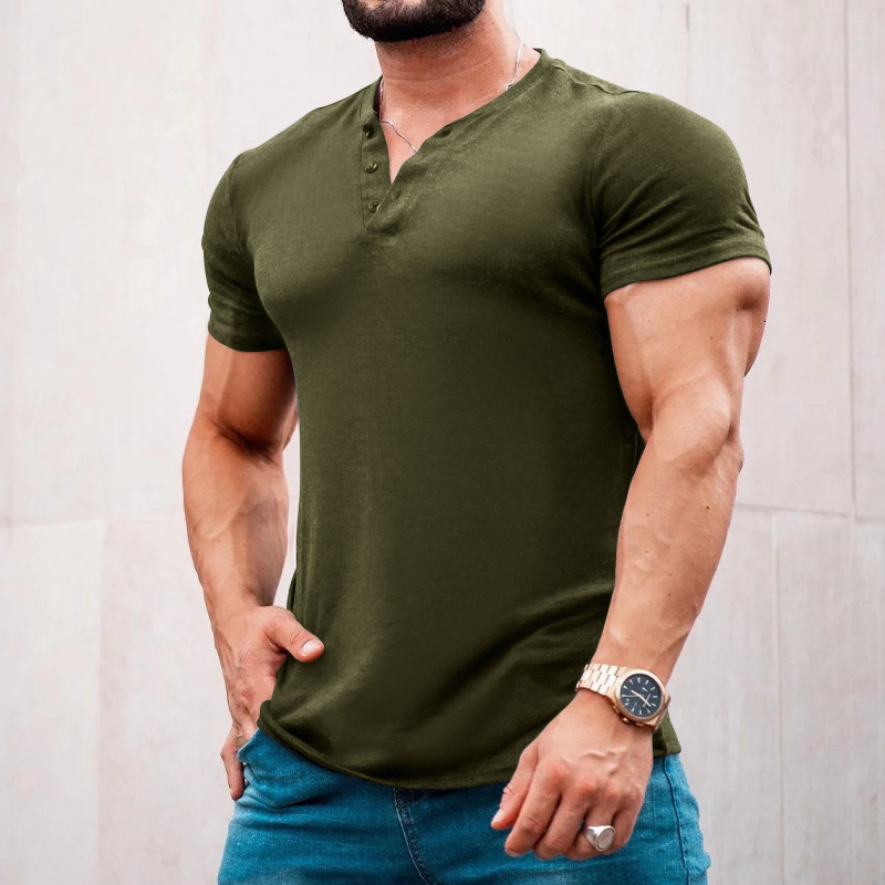 2025 Summer plus casual mens clothing Henry round neck short sleeved t-shirt casual slim fit Polo