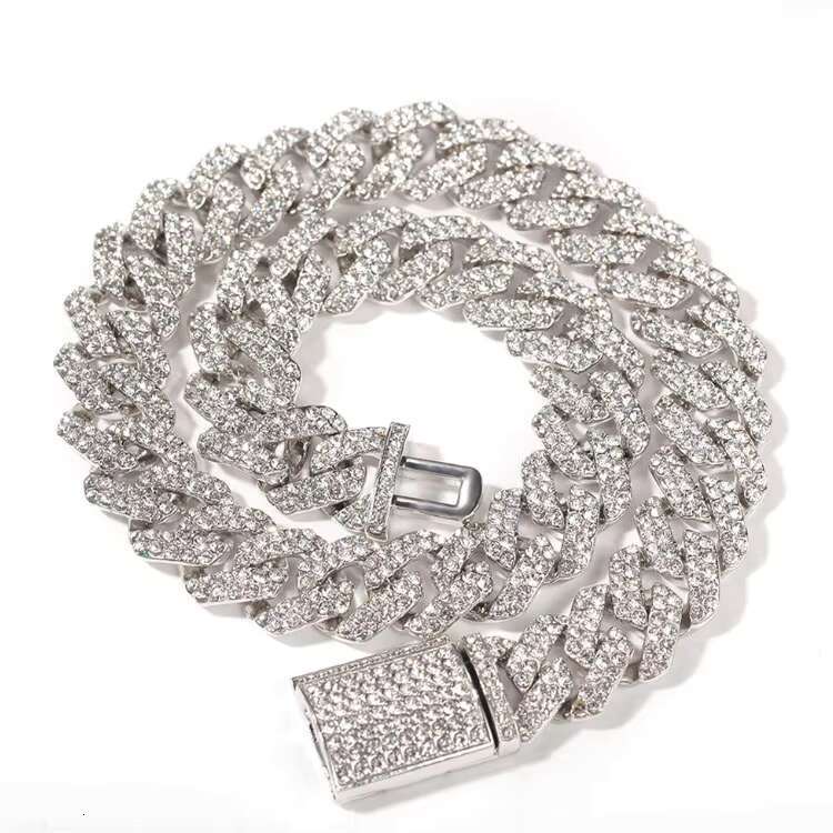 High Quality Fashion Moon Iced Out Sier Hip Hop Necklace Moissanite Prong Cuban k Chain 18mm Jewelry for Men