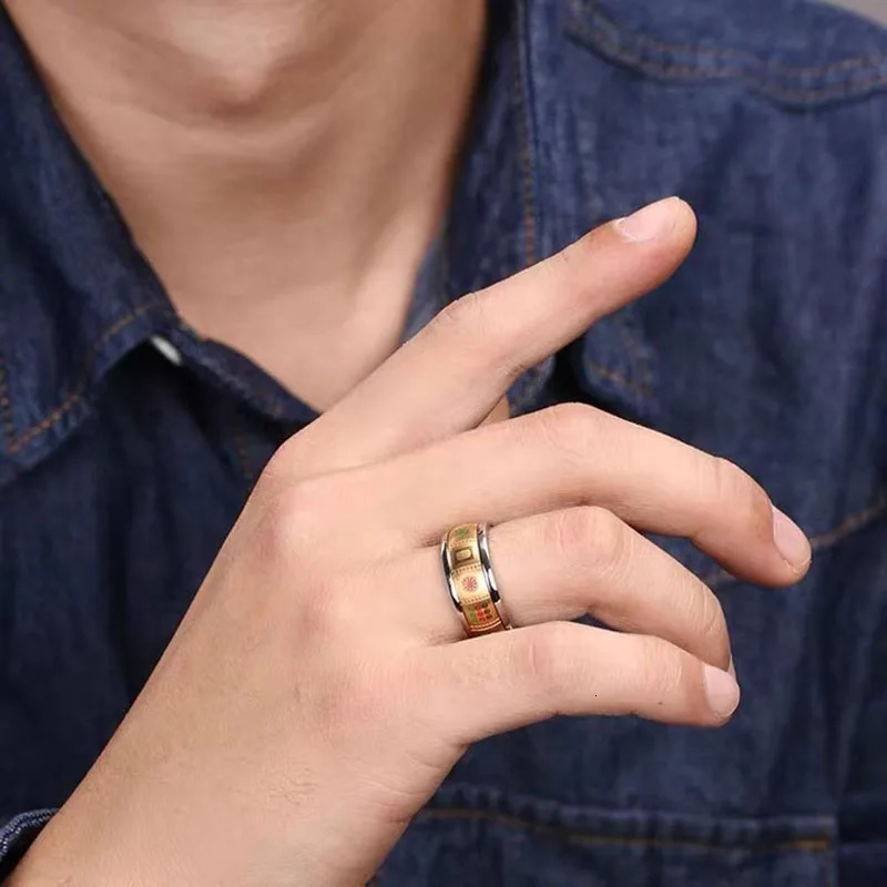 Anxiety Ring For Men Chinese Character Mahjong Stainless Steel Rotatable Spinning Spinner Ring Homme Gift Party Finger Jewelry 251110