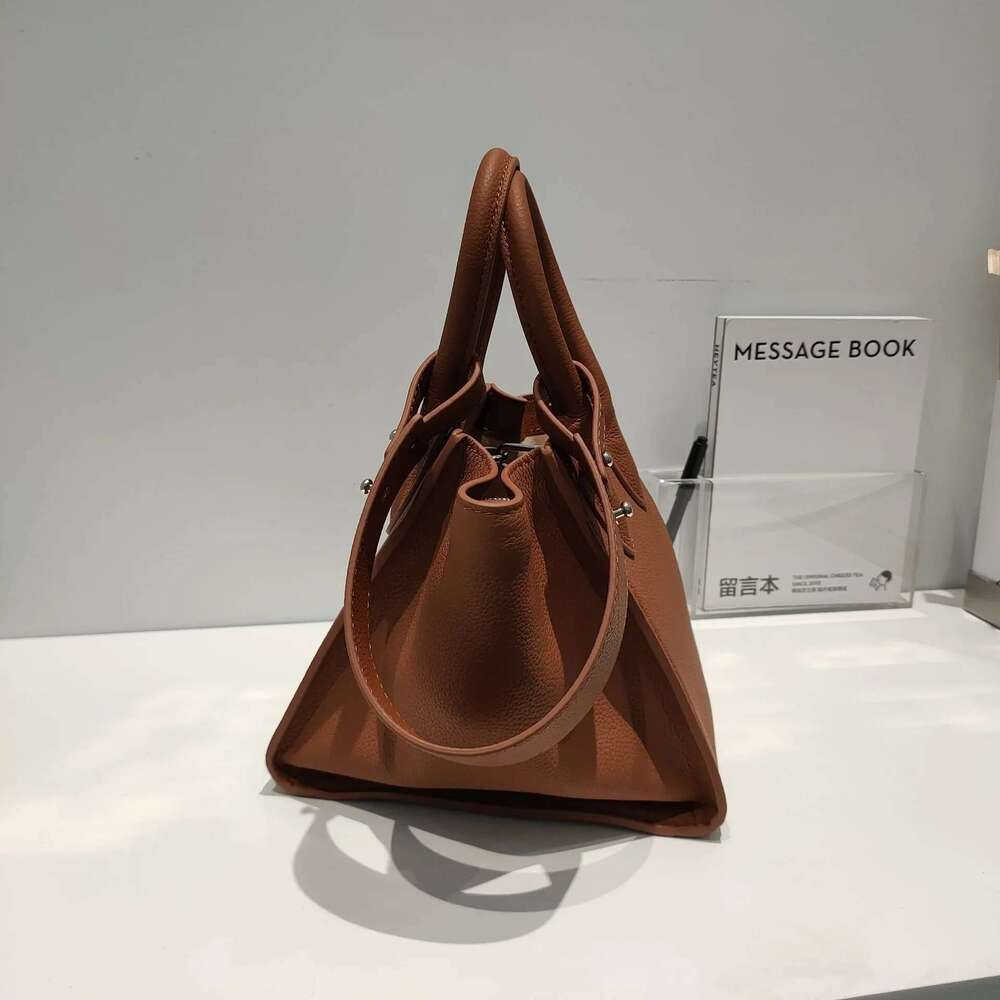 Leisure Thick Cow Leather Bucket Shopper Tote Trapeze Brand Designer Women Handbag Quality A+ Ladies Shoulder Bag Blue