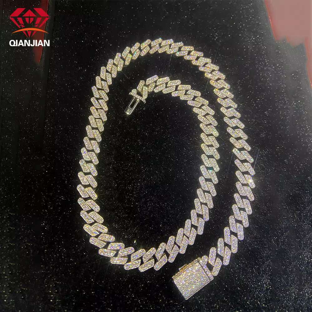 New Fashion Hip Hop Jewelry 6mm-14mm Cuban Chain 925silver D VVS Moissanite Diamond Necklace Link in vogue Chain for Rapper