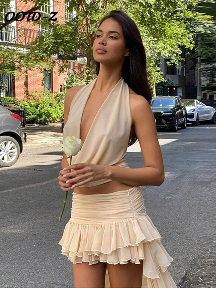 Sexy camisole pleated dress for women elegant sleeveless and backless Aline mini set springsummer 250410
