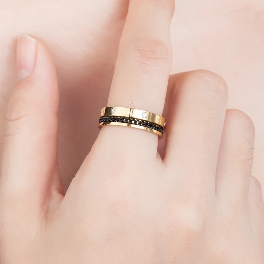 TYO Wedding Ring Stainless Steel Roman Numeral Men Rings High Quality Cubic Zirconia Punk Spinner Chain Women Jewelry For Party 251110