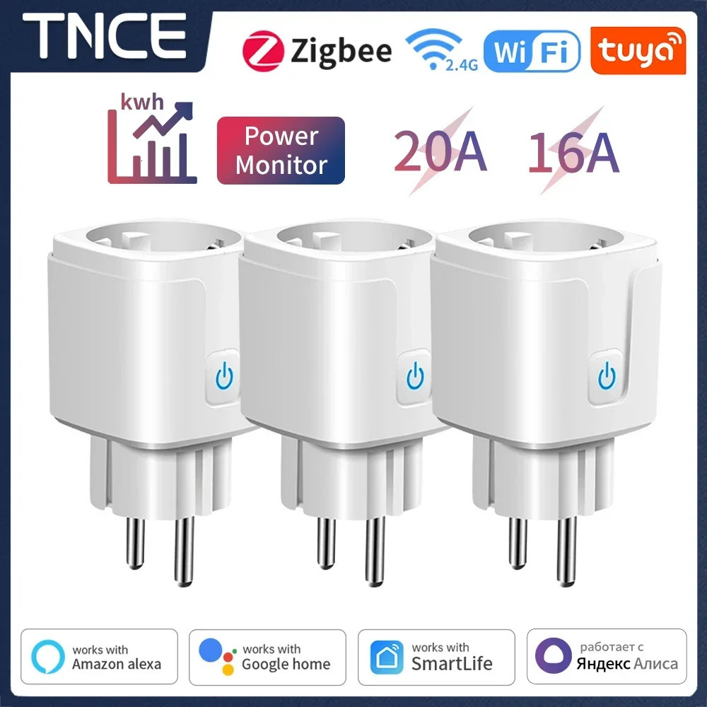 TNCE Tuya WiFi/Zigbee Smart Plug 16A/20A EU Smart Socket With Power Monitoring Timing Function Work With Alexa GoogleHome 250402