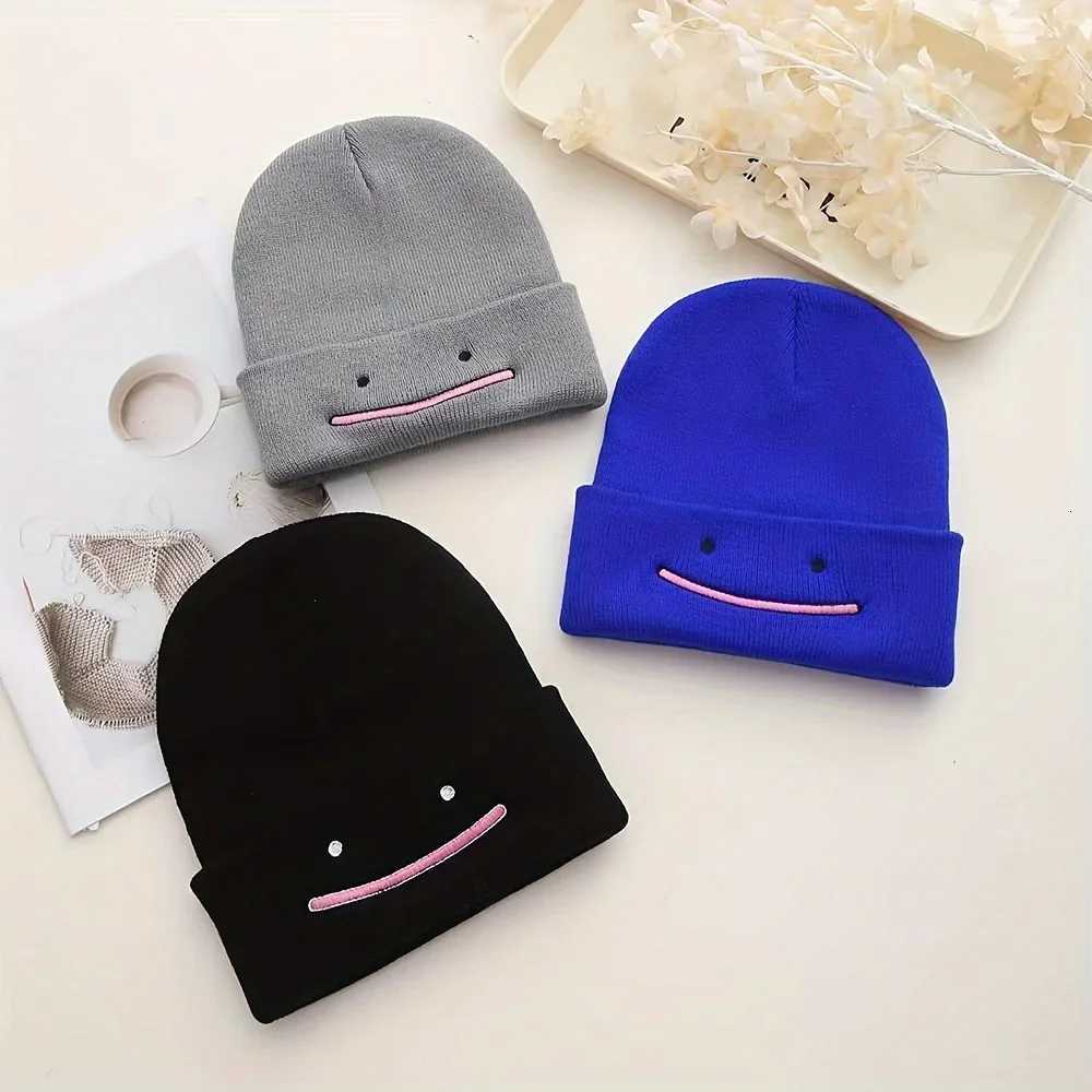 Stretchy and Lightweight Knit Beanie with Embroidered Smiling Design - Perfect Winter Hat for WomenXJ251110