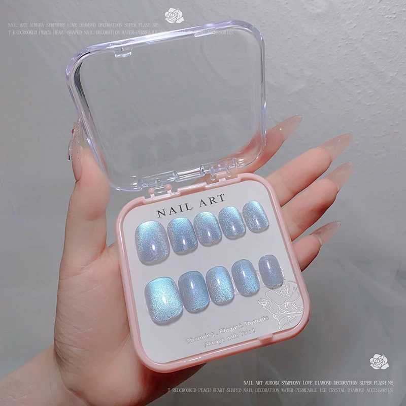 24 pieces/box Crystal Cats Eye Shining Diamond Nail Patch Shining Fake Nail Pressed on Acrylic Nail W250410