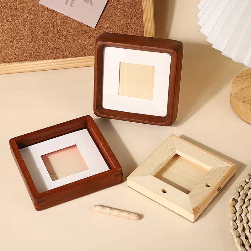 Mini Square Rounded Corner Solid Wood Photo - Black Walnut Display Wall Hanging Picture Frame Home Decor L251110 H260306