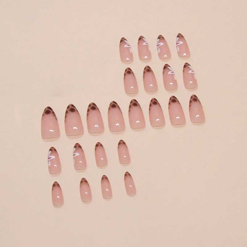 Leopard Orchid 24 Piece Press Nail Pink Gradient Fake Nail Smooth Artificial Finger Manipulation Reusable Female Fake Nail W250410