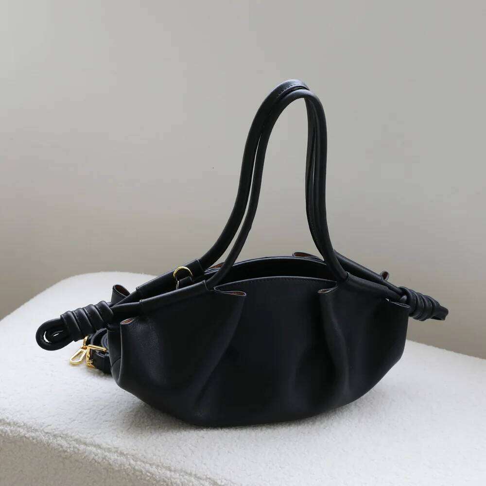 Cowhide Dumpling Genuine Leather Luxury Design Pleated Drawstring Cloud Bag Vintage High Quality Fashion Women Handbag St251110