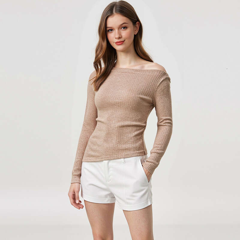 Ruixiu Cross-Border Foreign Trade European and American Style Elegant Knitted Sweater 2025 Autumn New Gray Asymmetrical Long Sleeve Top Women's C