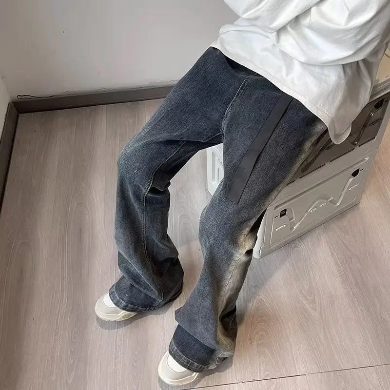 American style trend gradient washed jeans mens loose fitting long pants bell bottoms fashionable niche street wear 250408