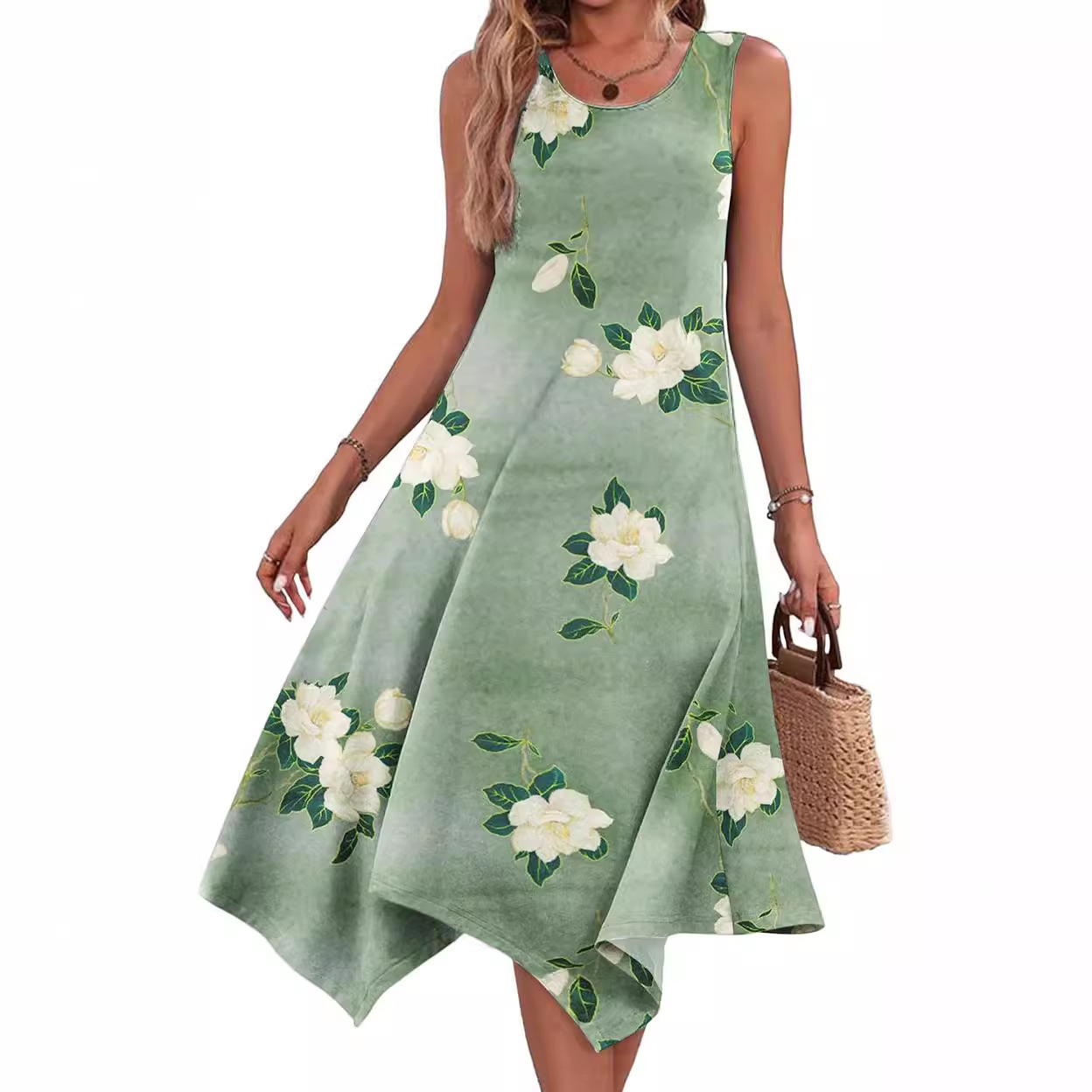 L47Mid-Length Casual Swing Dress for Women - Trendy Print Design from Europe & America