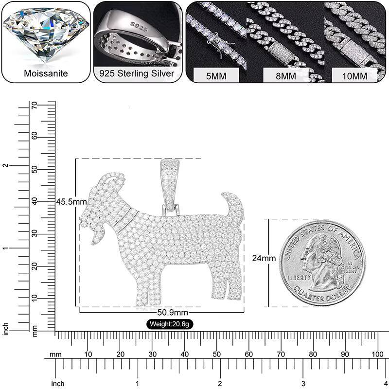 Dropshipping Rappers Jewelry 925 Sterling Silver VVS Moissanite Diamond Iced Out Goat Animal Pendant Necklace