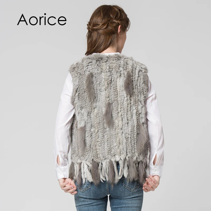 Women Knitted Handmade Real Rabbit Fur Vest Gilet Sleeveless Garment Waistcoat Female Natural Coat Jacket VR031 251110
