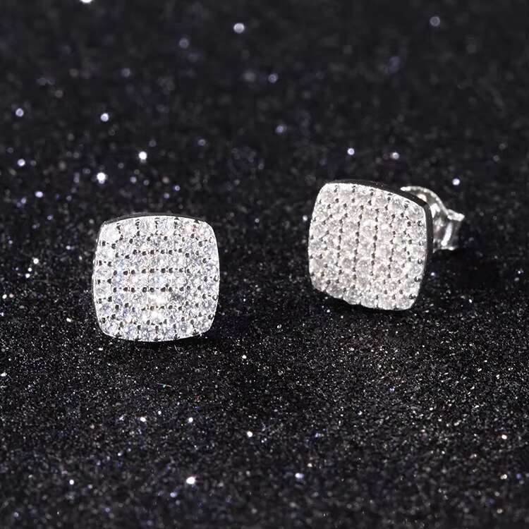 Fashion GRA Moissanite Earrings Solid Silver Diamond White Gold Plated Stud Earrings for Women