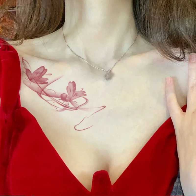 Y2K Pink Butterfly Temporary Tattoo Female Arm Romantic Cherry Blossom Waterproof Tattoo Stickers Art Persistent Sexy Fake Tattoo W250410
