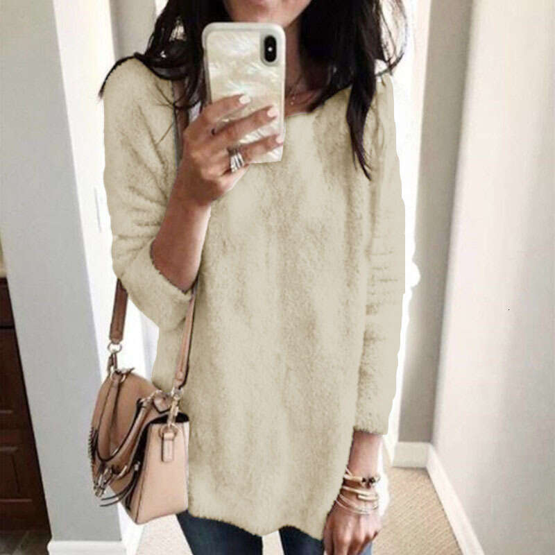 2024wish Amazon Fashion Women's Winter New Round Neck Fleece Top Sweater In Stock