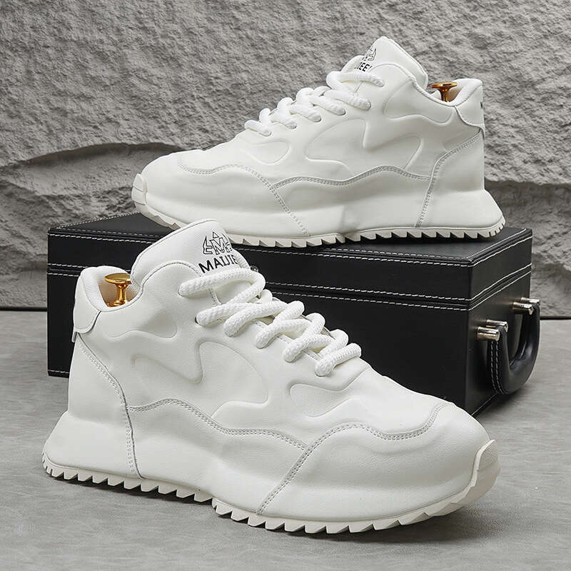 Handsome Casual 2025 Genuine White Thick Height Increasing Fashion Sports Leather Soft Sole Dad Shoes for Men