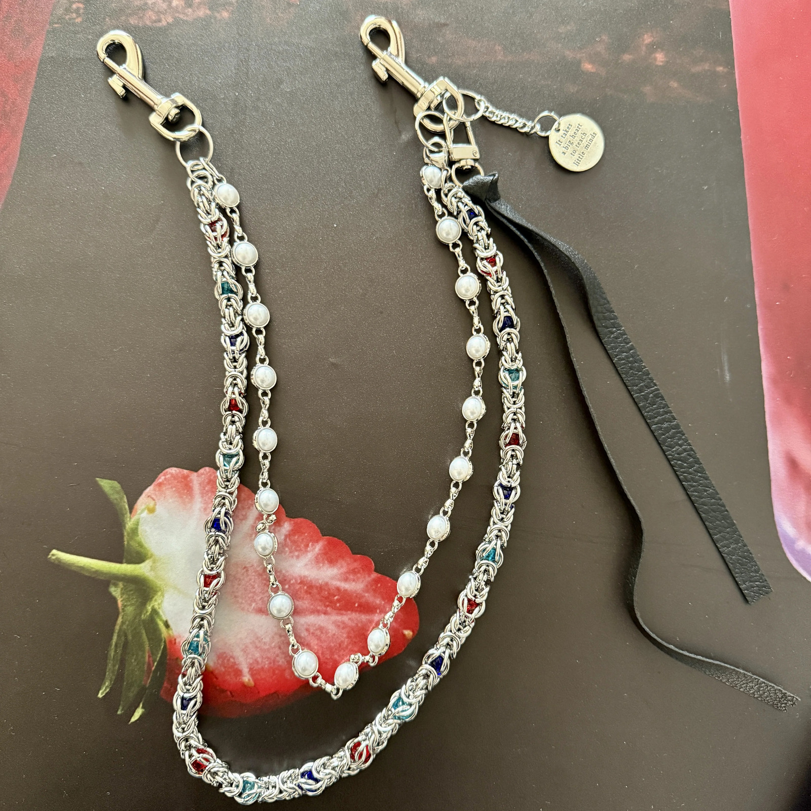 Hip hop punk style denim chain fashionable doublelayer bead n keychain accessory 250410