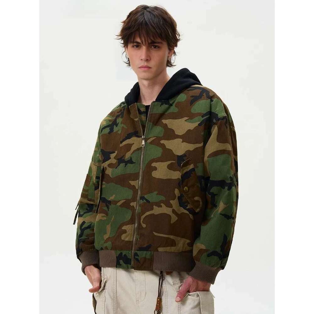 Camouflage Thickened Cotton-Padded Coat Contrasting Hooded Jackets Street Wear Puffer Jacket