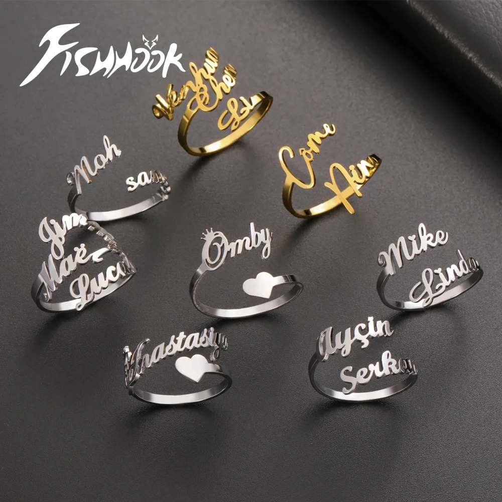 Custom Double Name Finger Ring For Women Men Personalized Rings Couple Family Wedding Gift Gold Color Stainless Steel Jewelry 250409