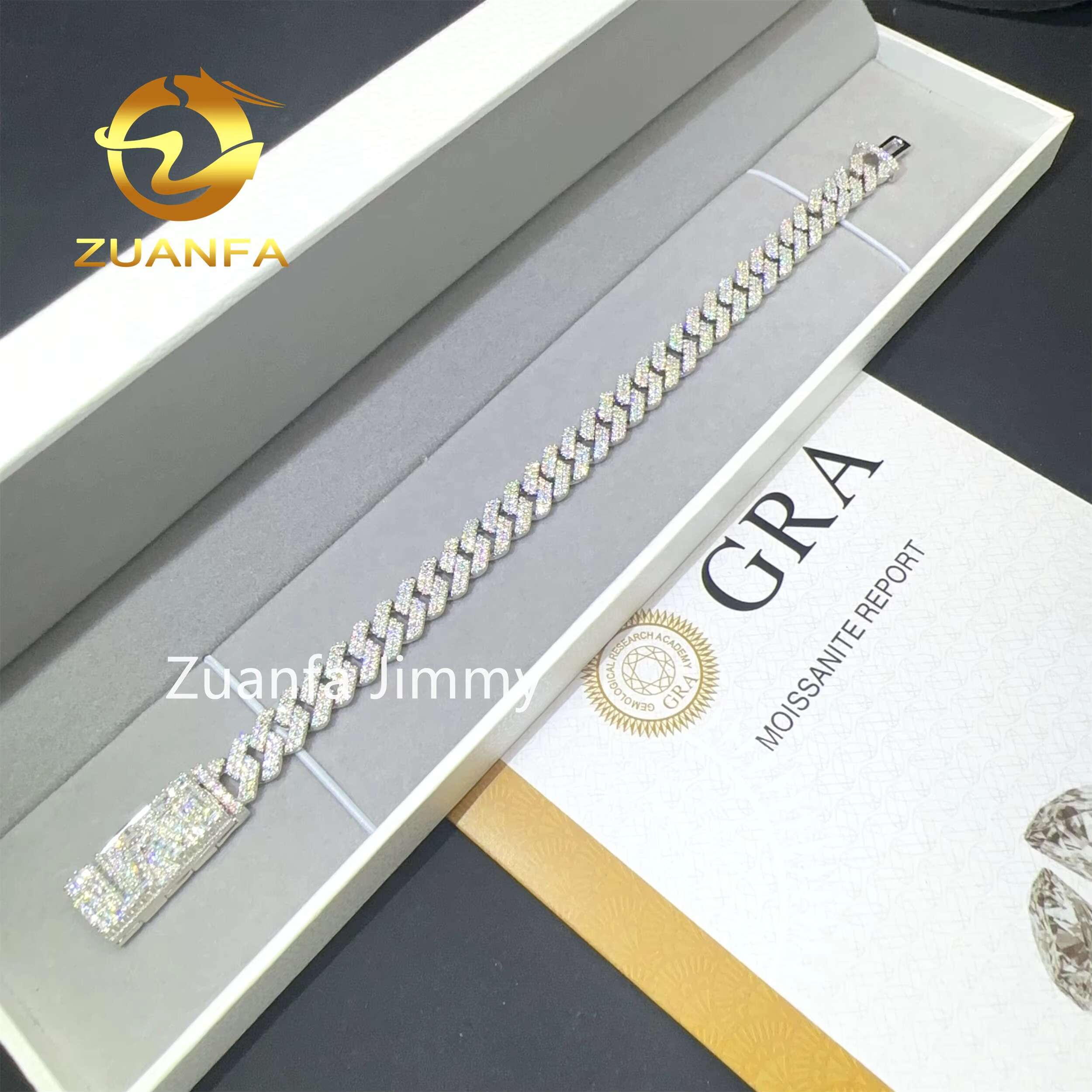 Popular Custom Name Lock 8mm Hip Hop Iced Jewelry 925 Sterling Silver Prong Setting VVS1 Moissanite Diamond Cuban Link Bracelet